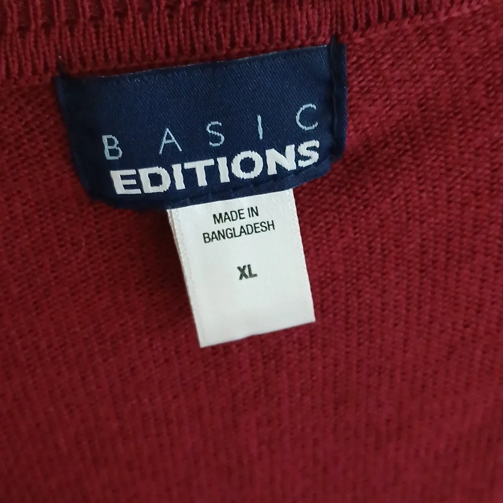 Basic Editions Burgundy Cardigan Sweater - Picture 2 of 3
